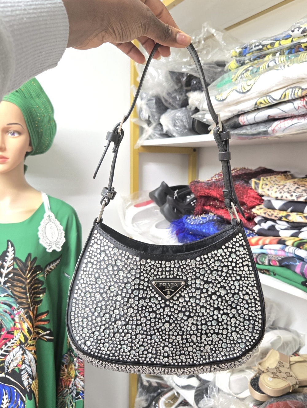 New Fun Black Crystal-Studded Shoulder Bag Fashion Bag